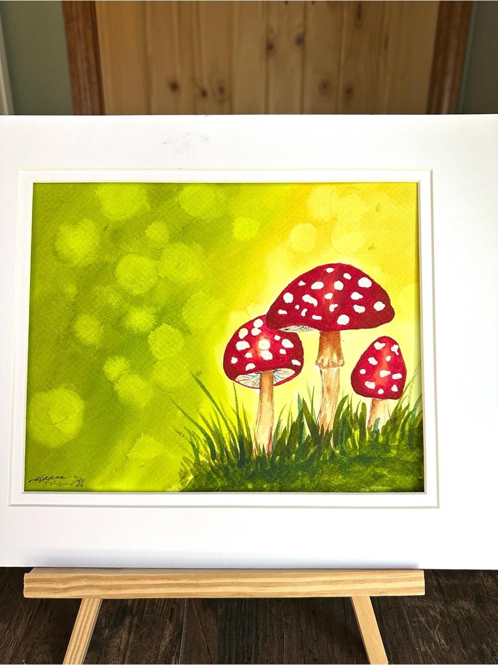 Handmade New Watercolor Painting: Three Mushrooms